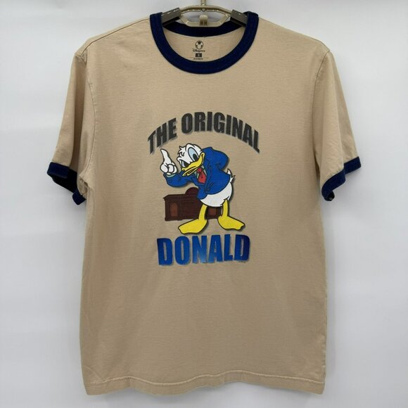 Disney Store Donald Duck Tan Blue‎ Ringer T-shirt ‘The Original Donald’ Small - Picture 1 of 6